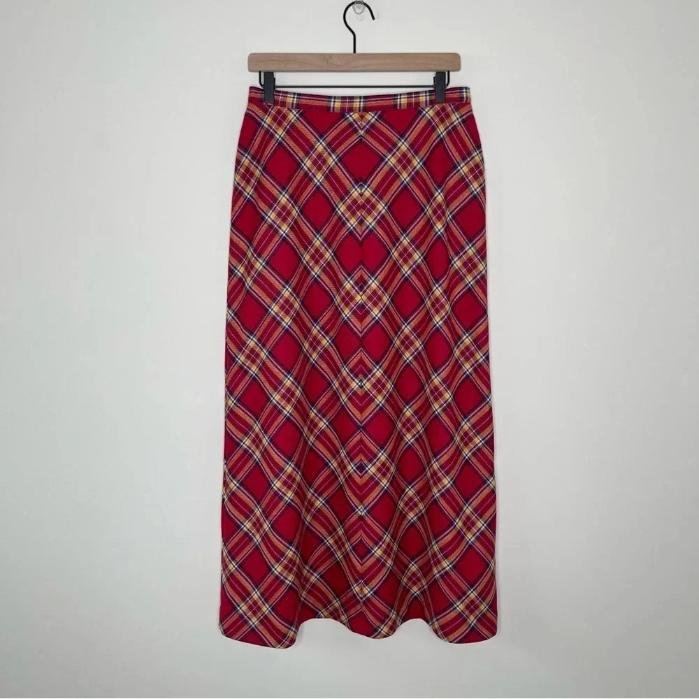 VTG Y2K 90s Wool Tartan Floor Length Maxi Skirt  High Waist